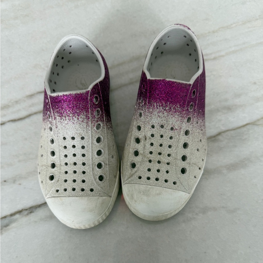Native Shoes Kids Glitter Slip-Ons in Purple and Silver Fade